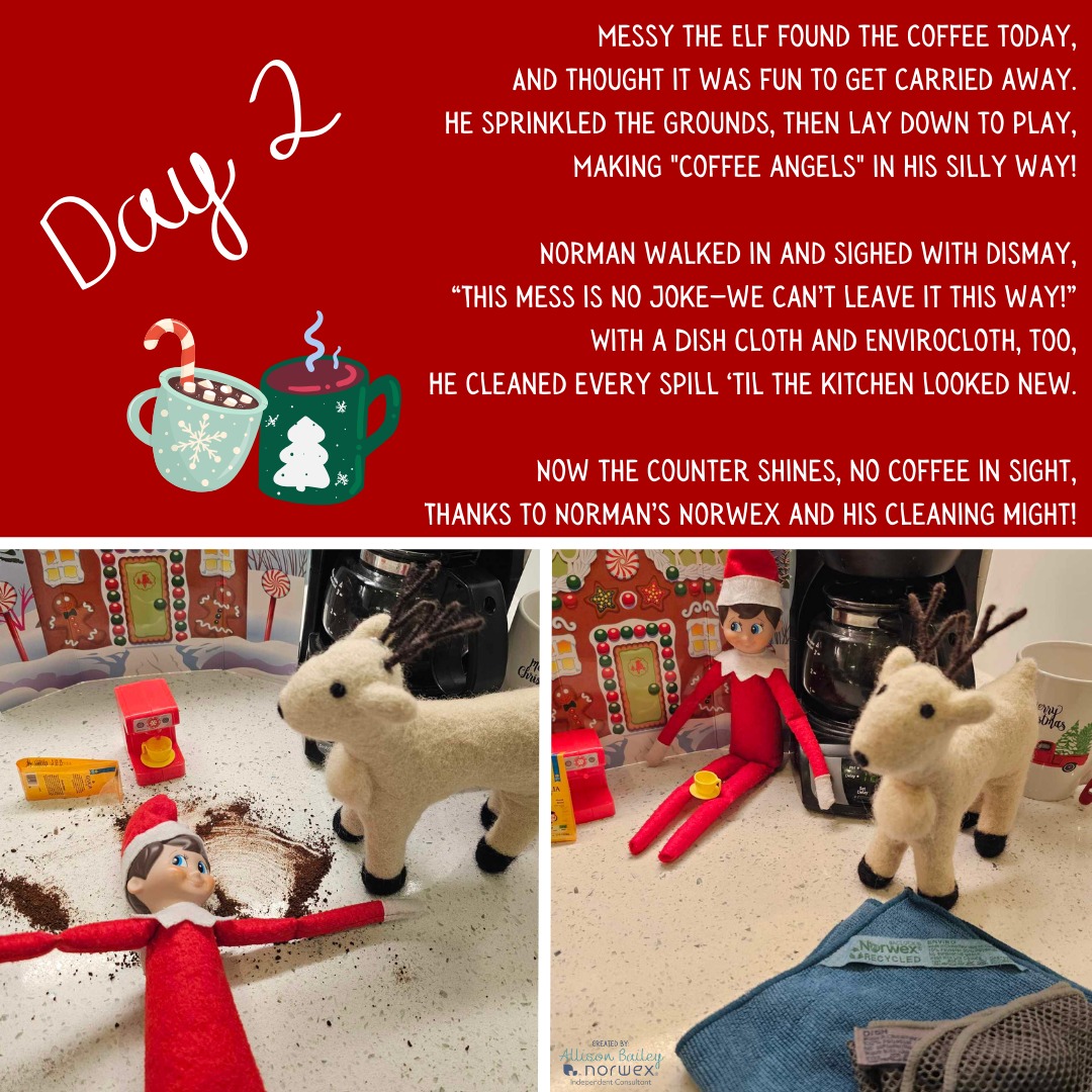 Messy decided he needed an extra boost this morning but ended up making "coffee angels" in the grounds instead of brewing a cup! What a mess!

Thankfully, Norman has a plan to keep our mornings running smoothly—with Norwex! Did you know the Dish Cloth is perfect for grabbing all those tiny coffee grounds, and the EnviroCloth makes quick work of any spills?

☕ Pro tip: Skip the harsh chemicals—Norwex is all you need for a spotless kitchen! The cloths and water are IT! The two cloths will ALWAYS be in my TOP 10!

What’s your favorite way to clean up kitchen messes? Share below!

#coffee #coffeeart #coffeegram #coffeelover #elfontheshelf #ElfOnTheShelf2024 #elfontheshelfideas #elfontheshelfadventures #norwex #norwex #norwexclean #norwexforthewin #dishcloth #envirocloth #envirocloths #enviroclothnorwex #Envirocloth #cleanwithwater #cleangreenwithallison #kitchencleaning #kitchencleaningtips #kitchencleaninghacks #kitchencleaningroutine